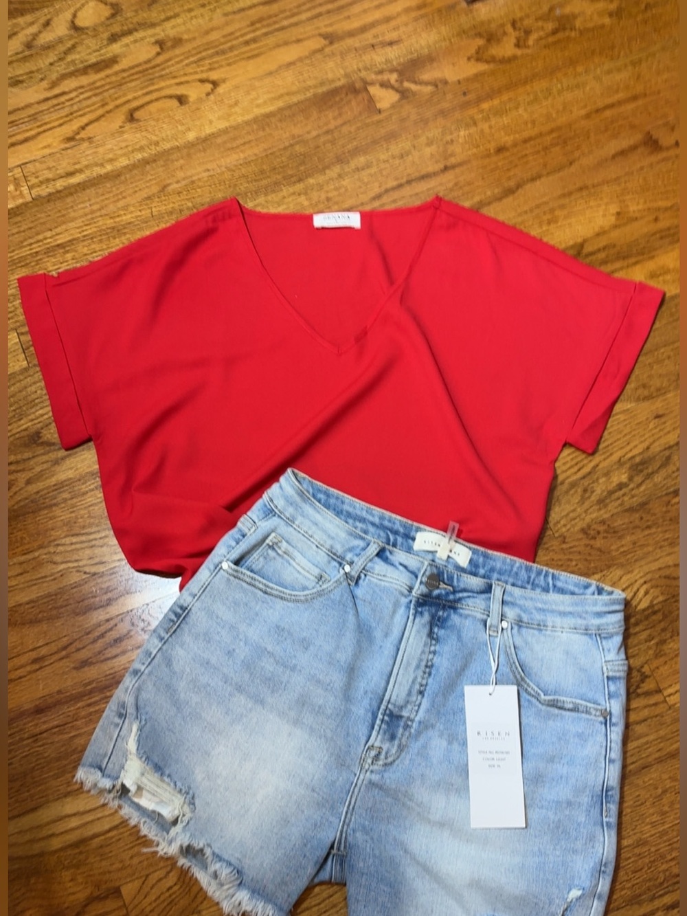 Unbranded Red V-Neck Short Sleeve Top